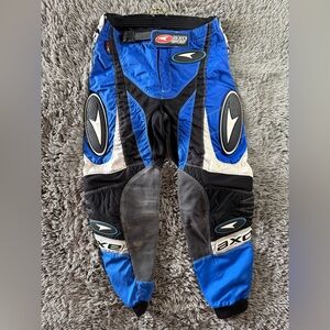 Vintage AXO Sport motocross racing pants in blue, black, and white Size 30